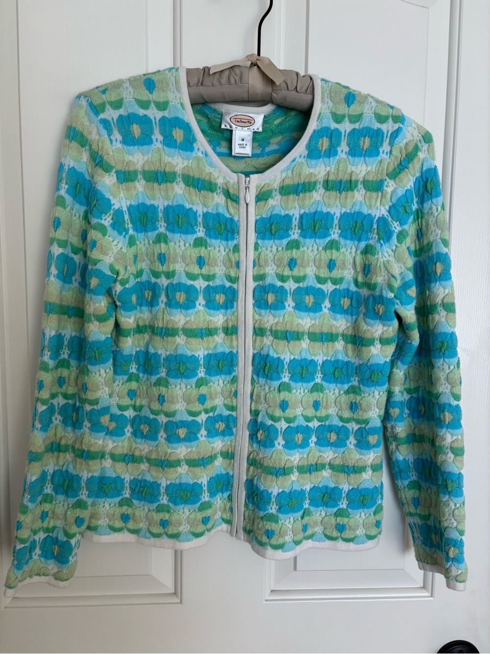 Talbots Blue & Green Patterned Zip cardigan